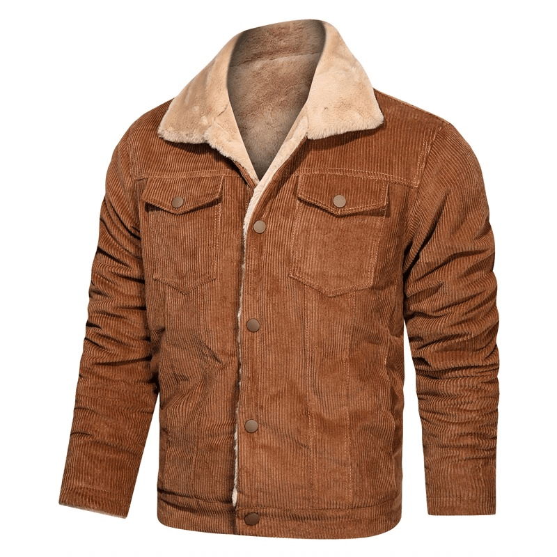 Stylish Warm Corduroy Jacket for Men / Turn-down Collar Male Fur Jacket with Buttons