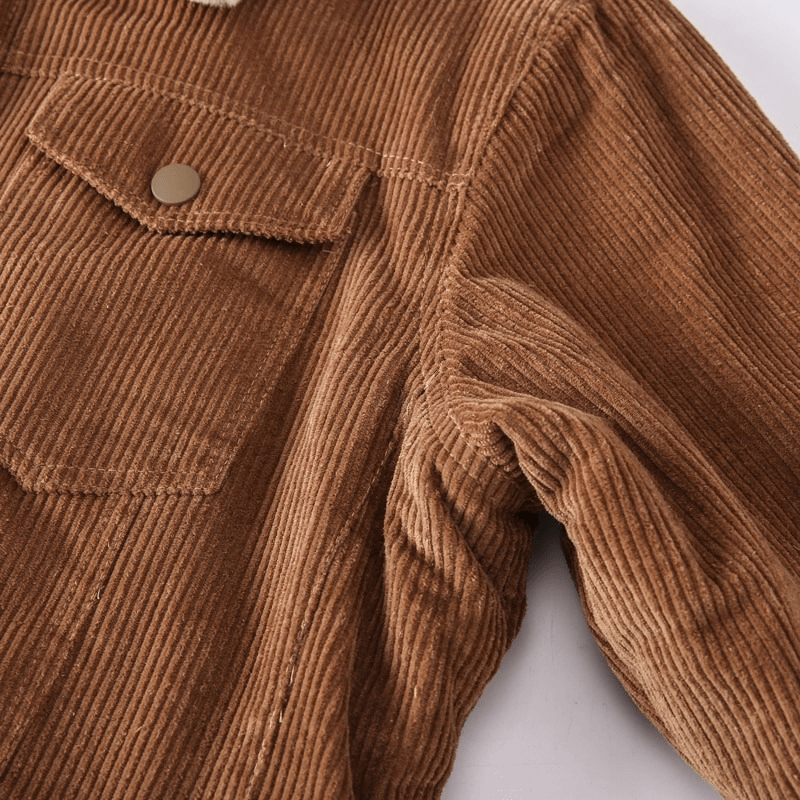 Stylish Warm Corduroy Jacket for Men / Turn-down Collar Male Fur Jacket with Buttons