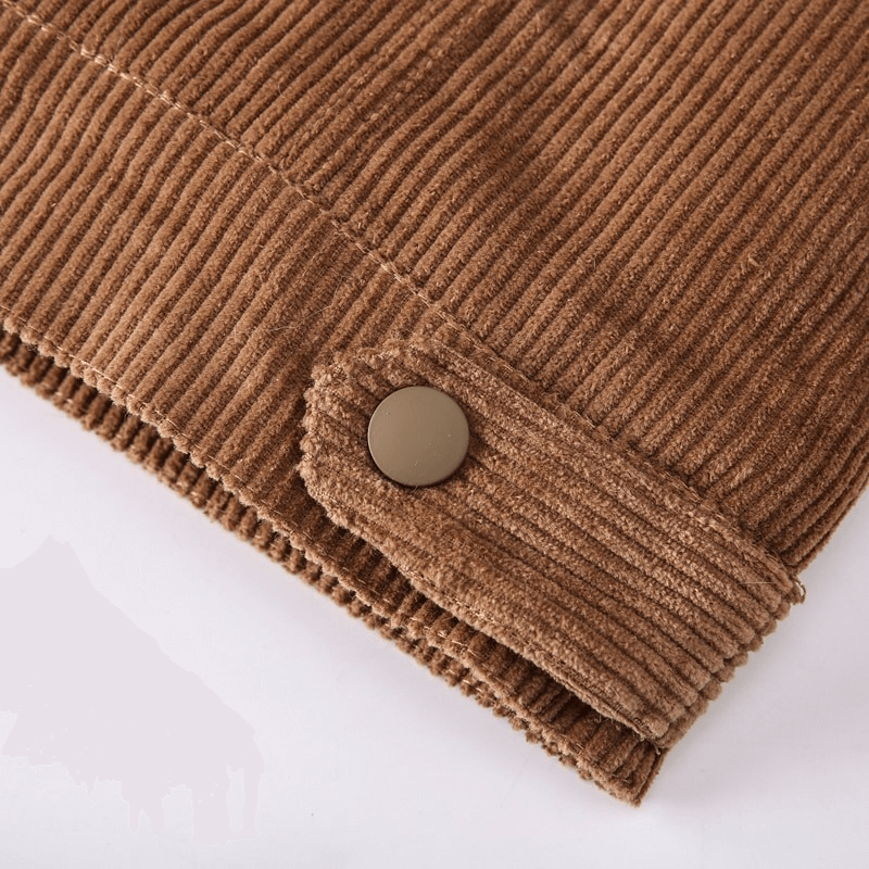 Stylish Warm Corduroy Jacket for Men / Turn-down Collar Male Fur Jacket with Buttons