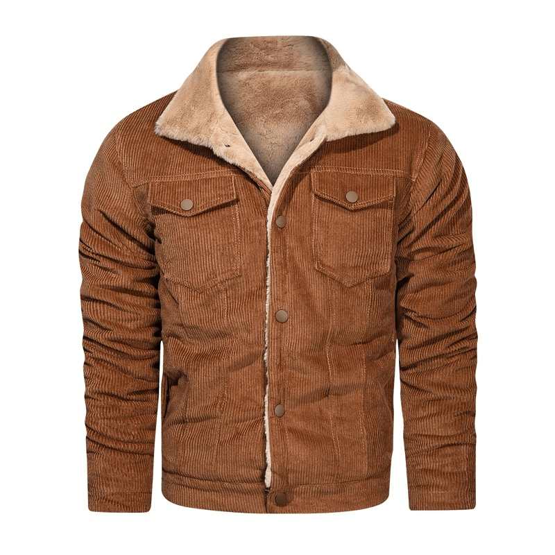 Stylish Warm Corduroy Jacket for Men / Turn-down Collar Male Fur Jacket with Buttons