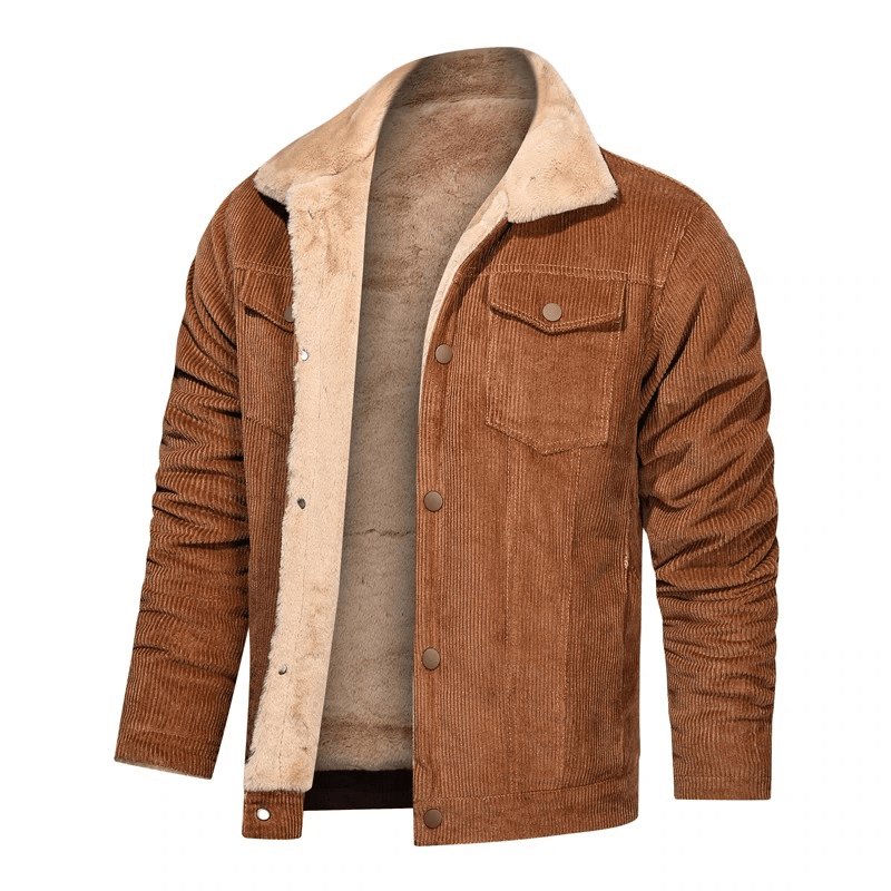 Stylish Warm Corduroy Jacket for Men / Turn-down Collar Male Fur Jacket with Buttons