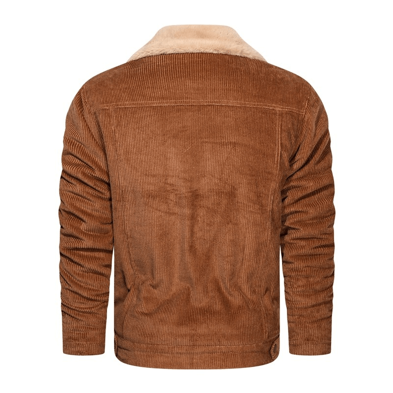 Stylish Warm Corduroy Jacket for Men / Turn-down Collar Male Fur Jacket with Buttons