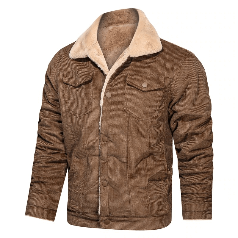 Stylish Warm Corduroy Jacket for Men / Turn-down Collar Male Fur Jacket with Buttons