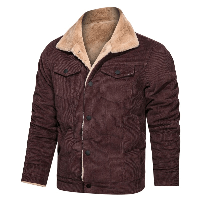 Stylish Warm Corduroy Jacket for Men / Turn-down Collar Male Fur Jacket with Buttons