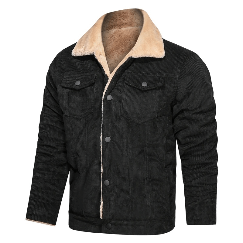 Stylish Warm Corduroy Jacket for Men / Turn-down Collar Male Fur Jacket with Buttons