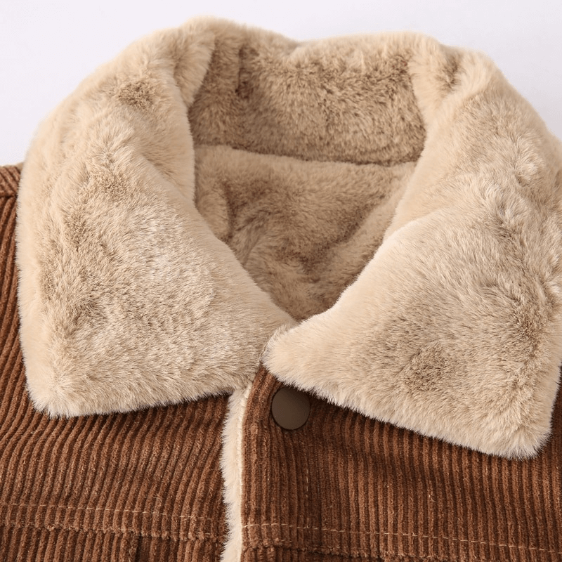 Stylish Warm Corduroy Jacket for Men / Turn-down Collar Male Fur Jacket with Buttons