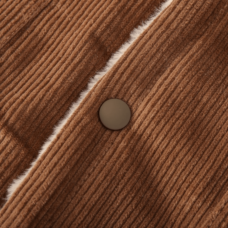 Stylish Warm Corduroy Jacket for Men / Turn-down Collar Male Fur Jacket with Buttons