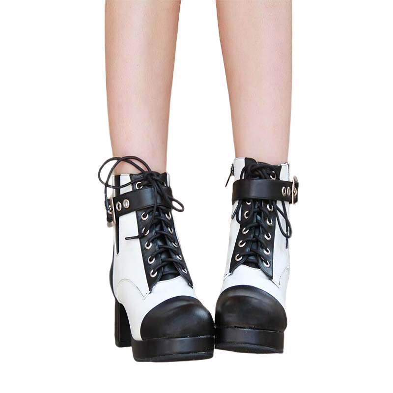 Stylish Women Ankle Boots Of Square Heel And Lace Up / Casual PU Leather Footwear - HARD'N'HEAVY