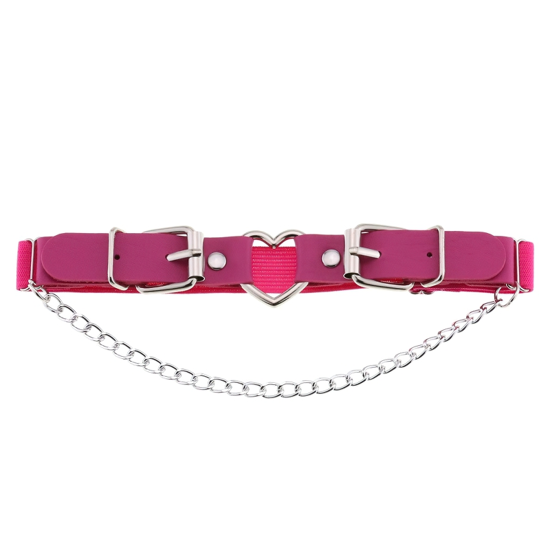 Stylish pink women's gothic garter belt with heart and silver chain detail, perfect for edgy fashion enthusiasts.
