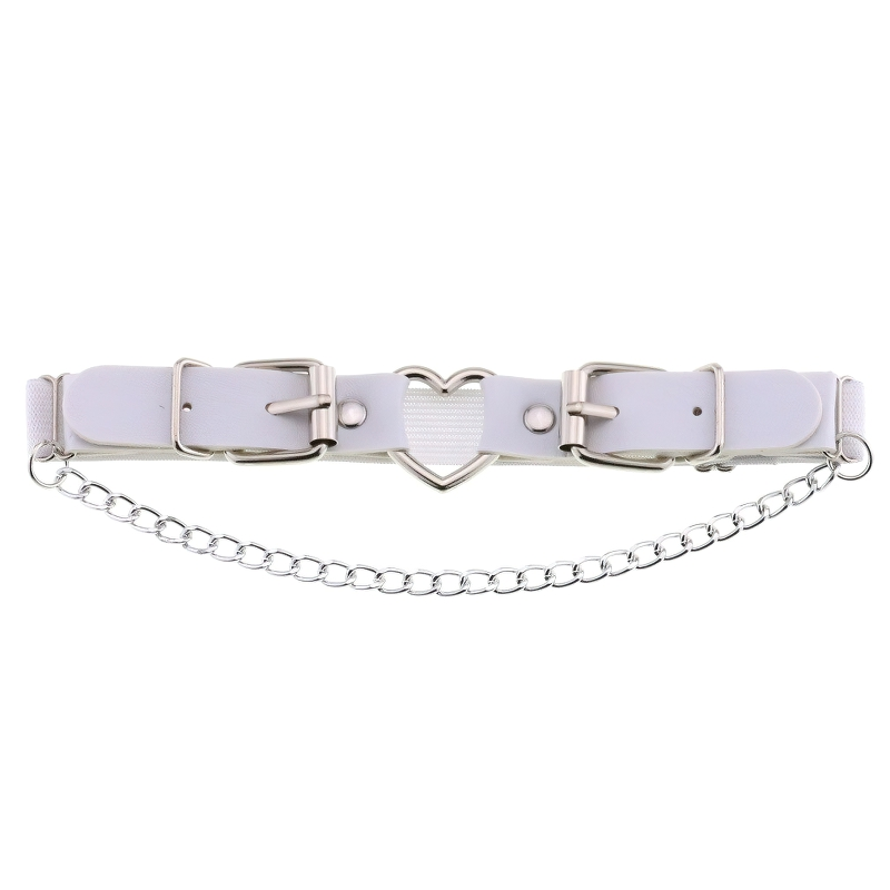 Stylish women's PU leather garter belt with heart detail and silver chain, perfect gothic accessory.