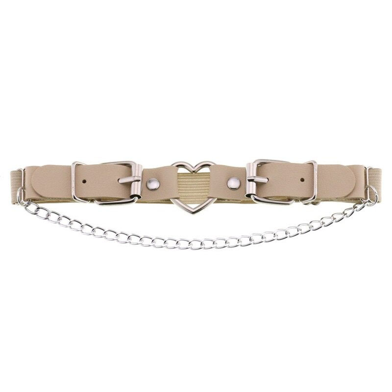 Stylish women's PU leather garter belt featuring a heart design and silver chain, perfect for gothic fashion enthusiasts.