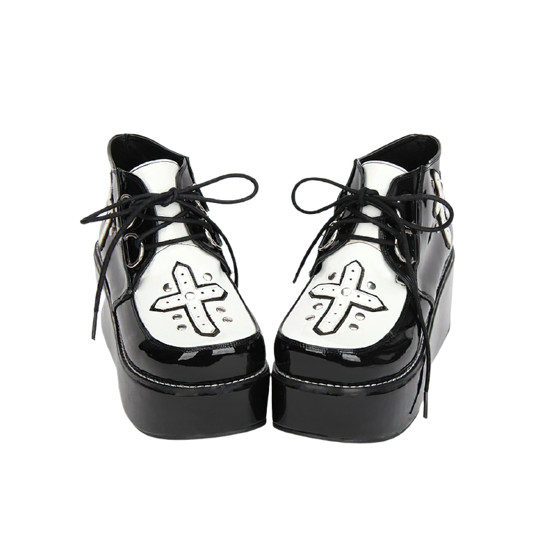 Stylish Women Shoes Of Rivet Cross And Lace-Up / Casual Gothic Footwear - HARD'N'HEAVY