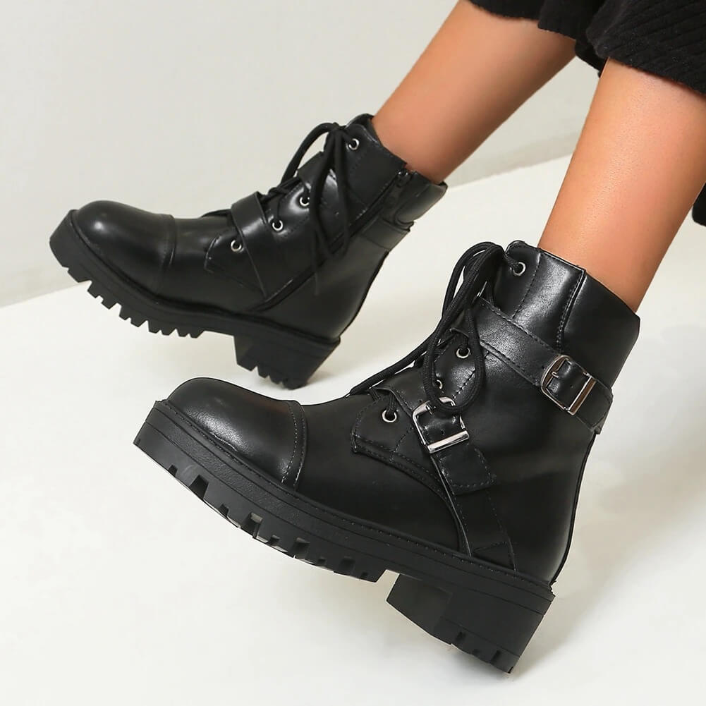 Stylish Women's Ankle Boots / Low Heels Buckle Metal Decoration Fashion / Ladies Footwear - HARD'N'HEAVY