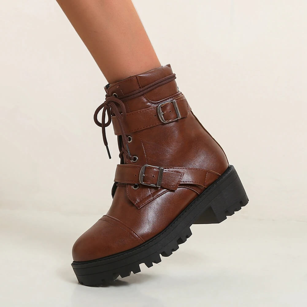 Stylish Women's Ankle Boots / Low Heels Buckle Metal Decoration Fashion / Ladies Footwear - HARD'N'HEAVY