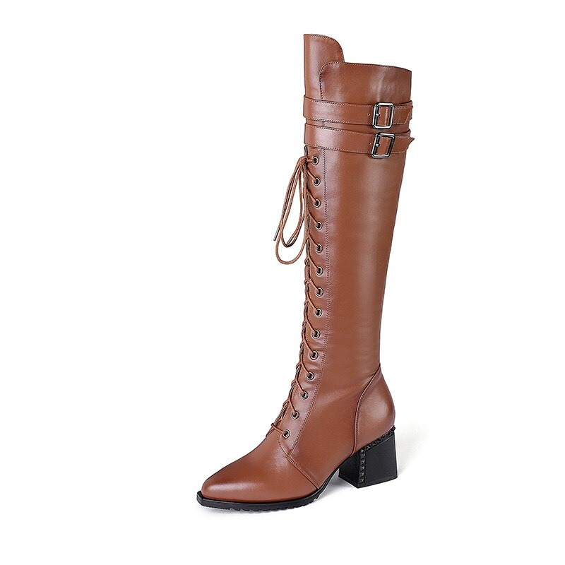 Stylish Women's Boots With Genuine Leather In Rock Style / Fasion Shoes With Square Heel - HARD'N'HEAVY