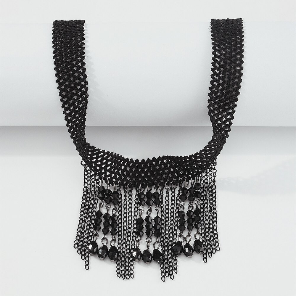 Stylish Women's Hanging Rhinestone Necklace / Unique Design Black Choker Necklace - HARD'N'HEAVY