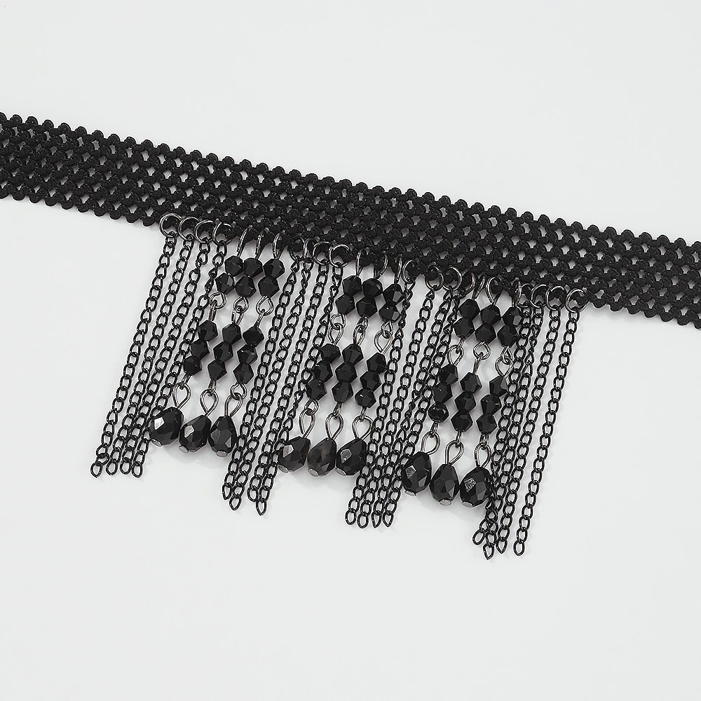 Stylish Women's Hanging Rhinestone Necklace / Unique Design Black Choker Necklace - HARD'N'HEAVY