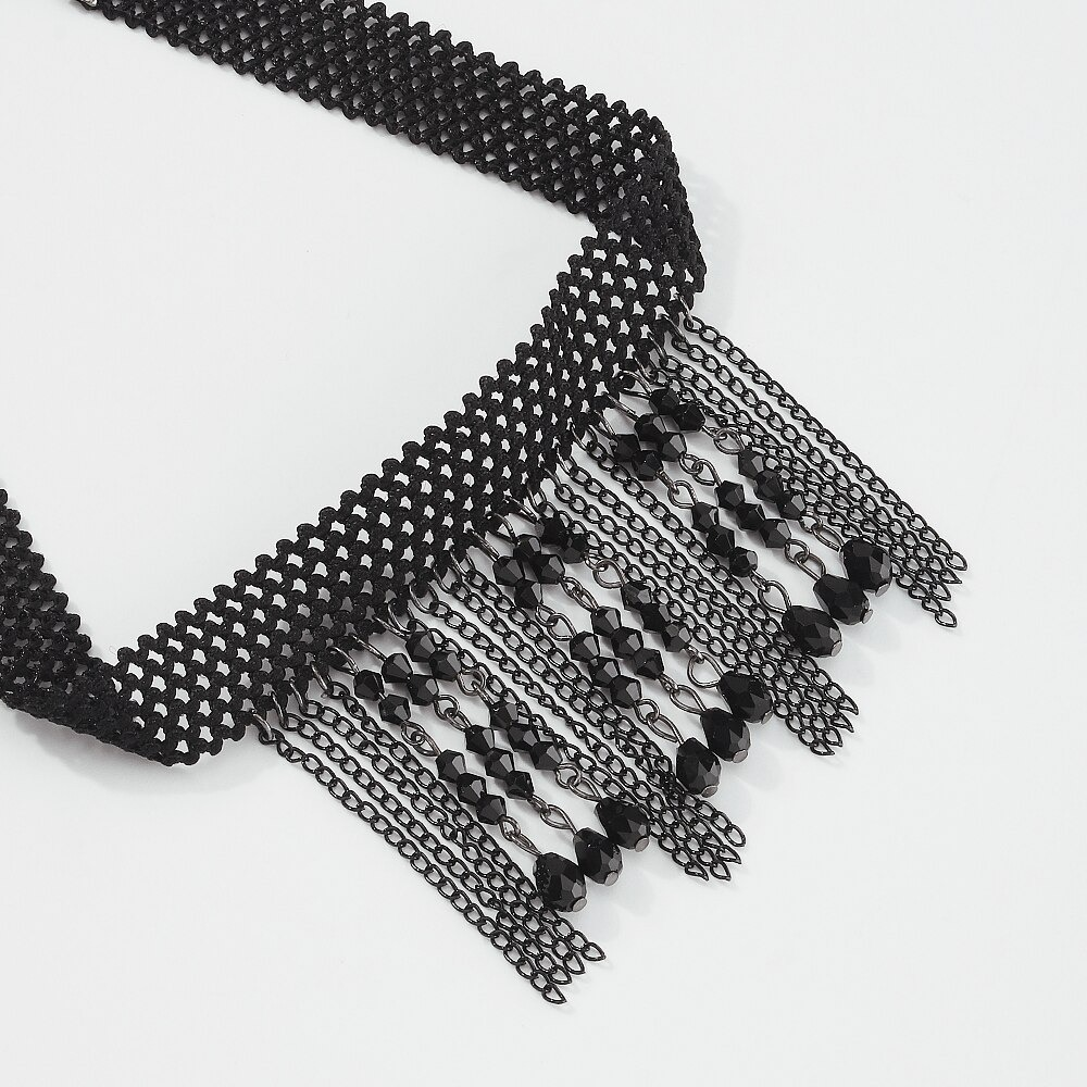 Stylish Women's Hanging Rhinestone Necklace / Unique Design Black Choker Necklace - HARD'N'HEAVY