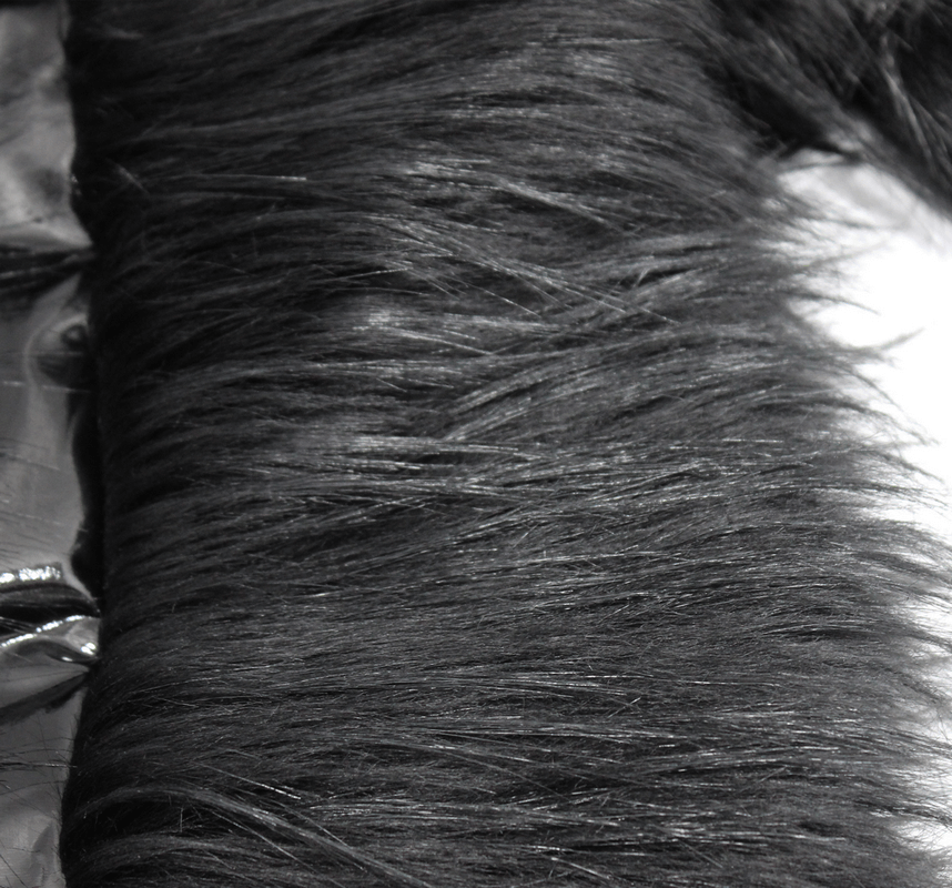 Close-up of soft black faux fur, perfect for stylish jackets and gothic fashion.