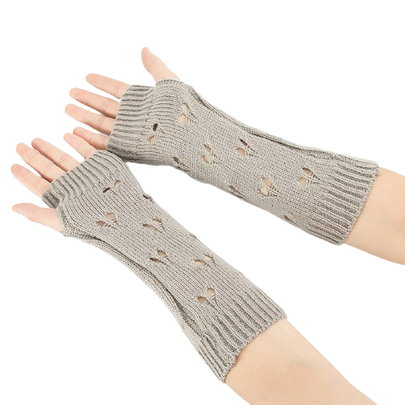 Stylish Women's Warmer Fingerless Gloves / Ladies Knitting Hollow Heart Gloves - HARD'N'HEAVY