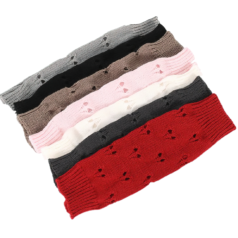 Stylish women's fingerless gloves in various colors: black, grey, pink, white, red, and dark grey. Perfect for cozy casual wear.
