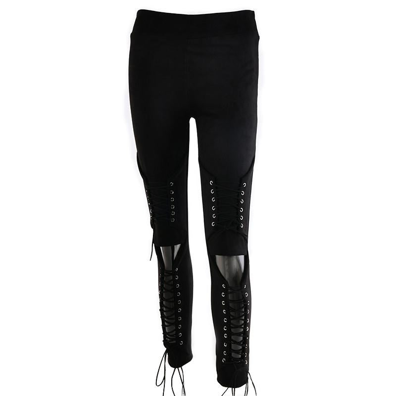 Suede Bodycon Bandage Trousers / Women Sexy Slim Pencil Pants / Unique Leggings Rave Outfits - HARD'N'HEAVY