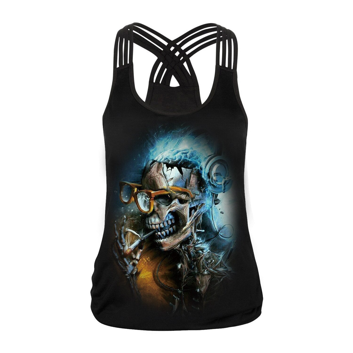 Sugar Skull Tank Top for Women, gothic style with cool skull design, perfect for summer concerts and Halloween fashion.