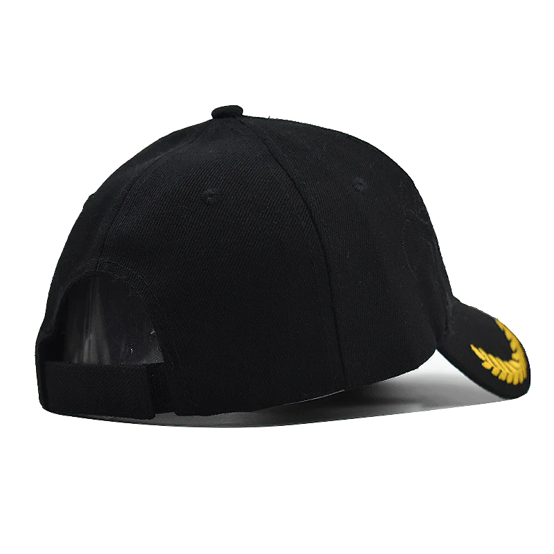 Black summer baseball cap for men and women with eagle embroidery, showing the back and adjustable strap.