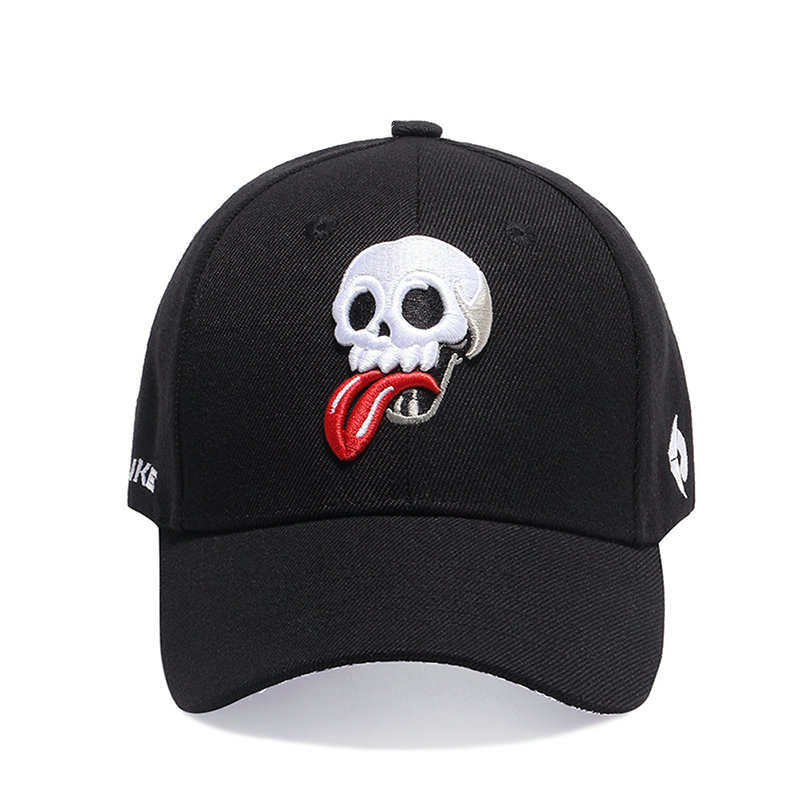 Summer baseball cap with a cartoon skull and tongue, perfect for casual wear and alternative fashion.