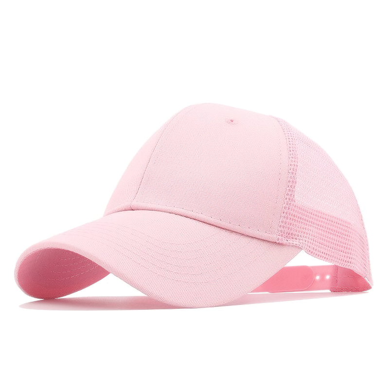 Pink breathable dad hat, perfect for summer casual wear, unisex adjustable mesh baseball cap.