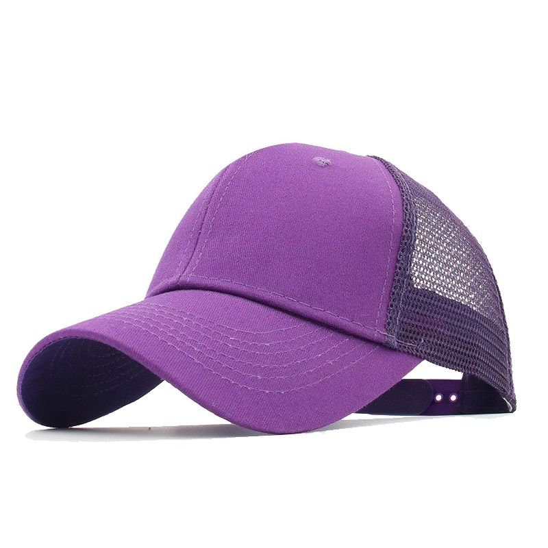 Purple summer breathable dad hat, unisex adjustable mesh baseball cap for casual outings.