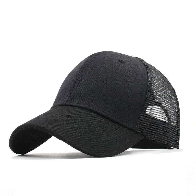 Black summer breathable dad hat with mesh, perfect unisex accessory for warm weather outings.