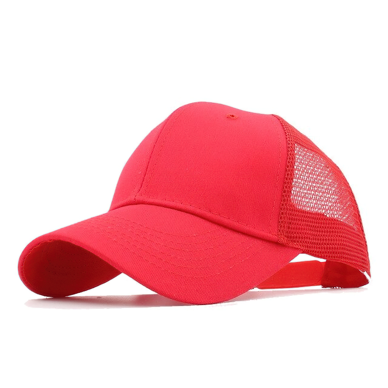Summer breathable dad hat in vibrant red color, perfect for casual outfits and warm days.