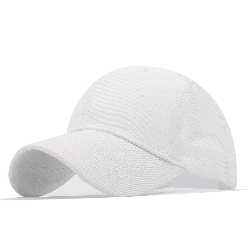 White summer breathable dad hat, unisex adjustable mesh cap for casual outings and outfit matching.