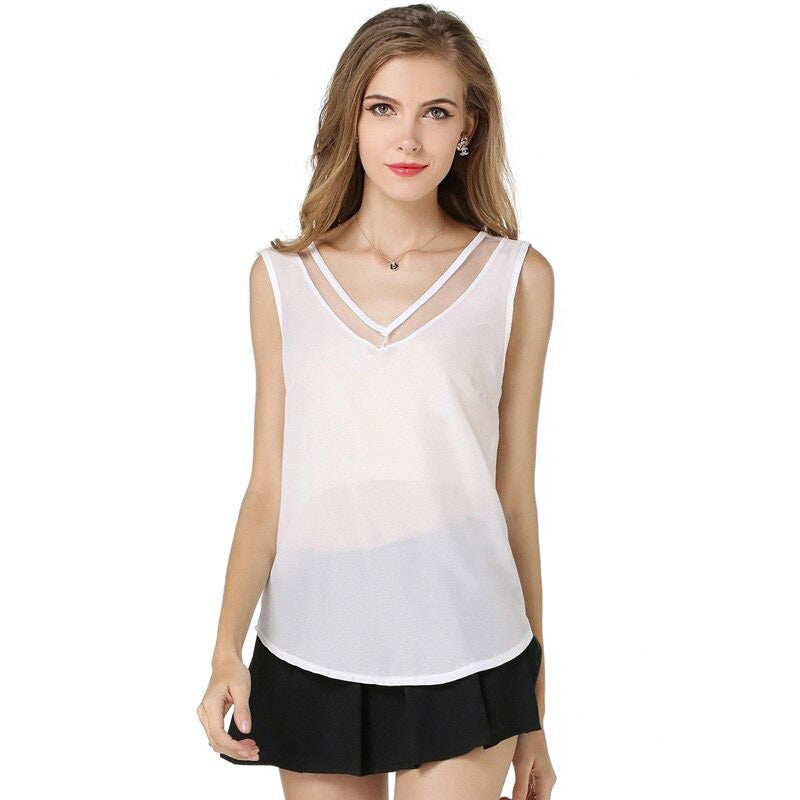 Stylish women's gothic summer top in white chiffon, perfect for rock fashion and casual wear.