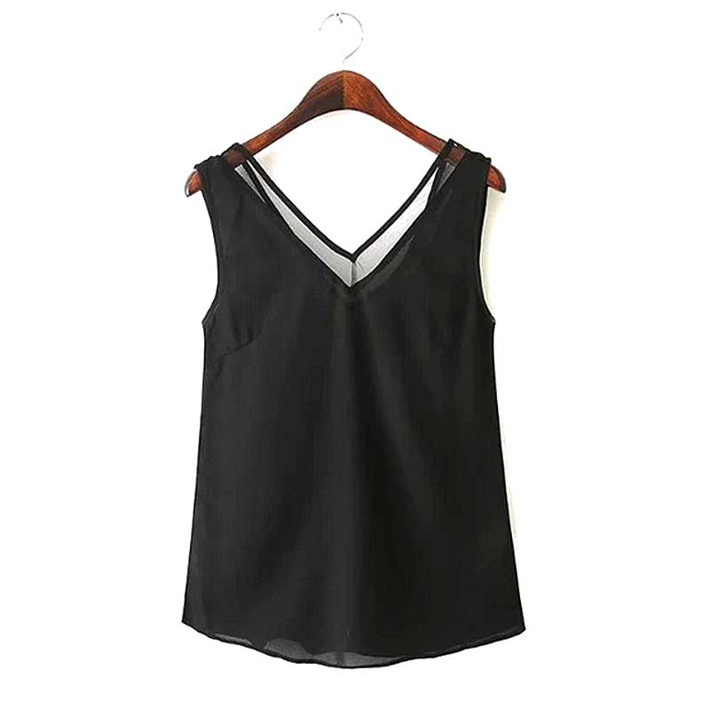 Black Gothic summer top for women with stylish V-neck design and unique cut, perfect for rock and goth outfits.