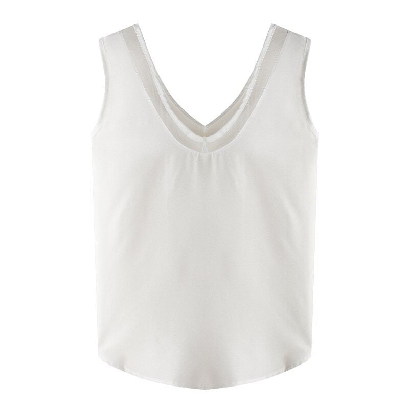 Stylish white Gothic summer top for women, featuring a unique double V-neck design in lightweight fabric.