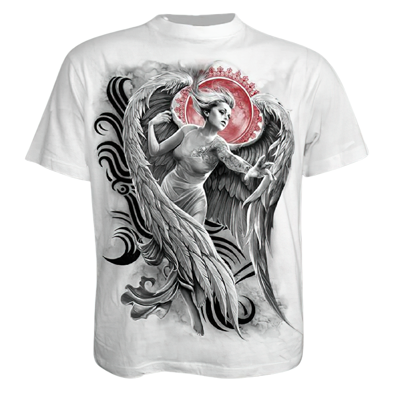 Summer White Casual Round Neck Short-Sleeved T-shirt / Fashion T-Shirts 3D Print of Girl Angel - HARD'N'HEAVY