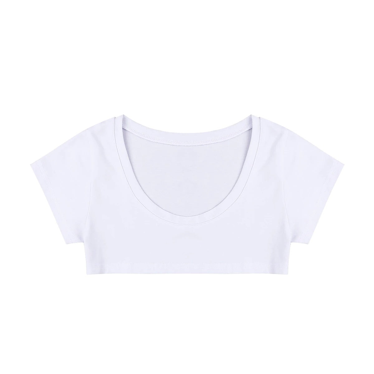 Super cropped white cotton t-shirt for women with o-neck collar, perfect for summer hangouts and alternative fashion.