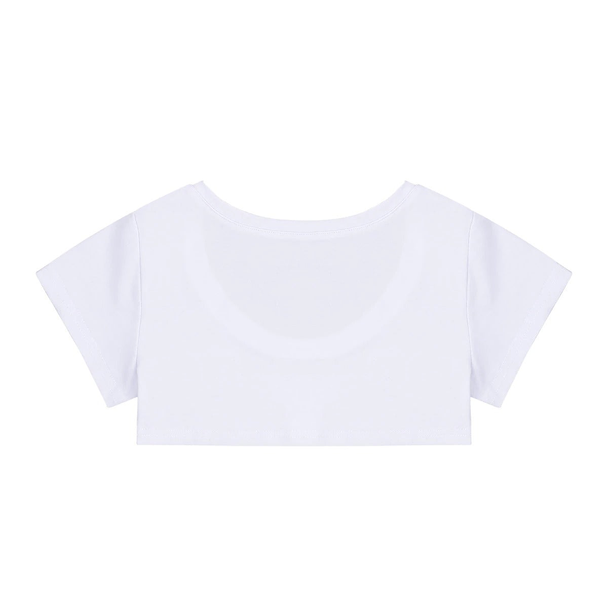 Back view of Super Cropped Summer Sexy T-Shirt for women, stylish alternative fashion in white cotton.