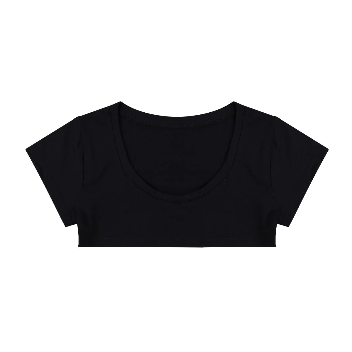 Super cropped black t-shirt for women, perfect for summer hangouts, made of soft cotton with an o-neck collar.