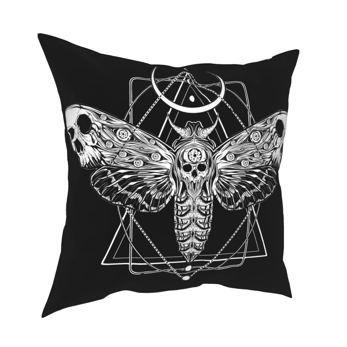 Gothic pillow featuring a skull moth design with intricate details, perfect for adding a unique touch to your home decor.