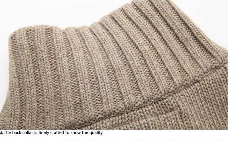 Close-up of a finely crafted back collar on a men's knitted sweater, showcasing quality texture and design.