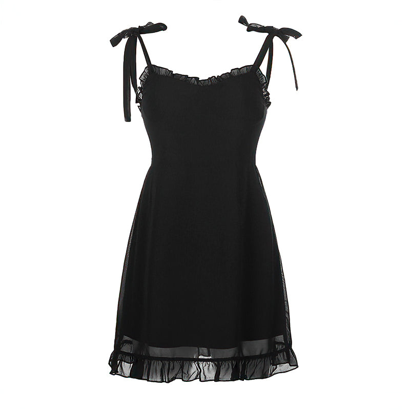 Sweet Black Summer Mini Dresses in Gothic Fashion / Backless Women Sexy Mesh Wrap Sundress - HARD'N'HEAVY