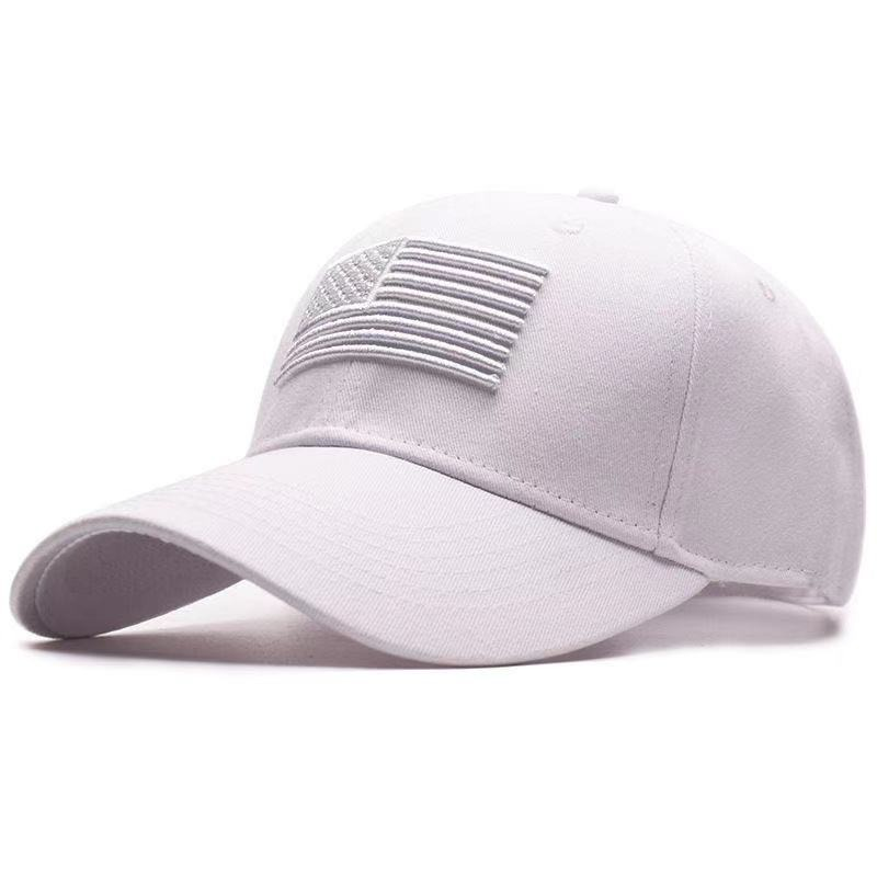 Tactical baseball cap in white with USA flag design, perfect for sun protection and casual wear for men and women.