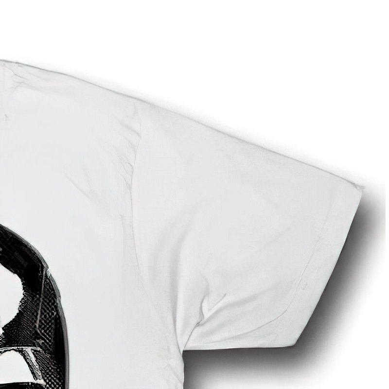 Close-up of a white cotton t-shirt featuring a terminator face print, perfect for stylish men's casual wear.