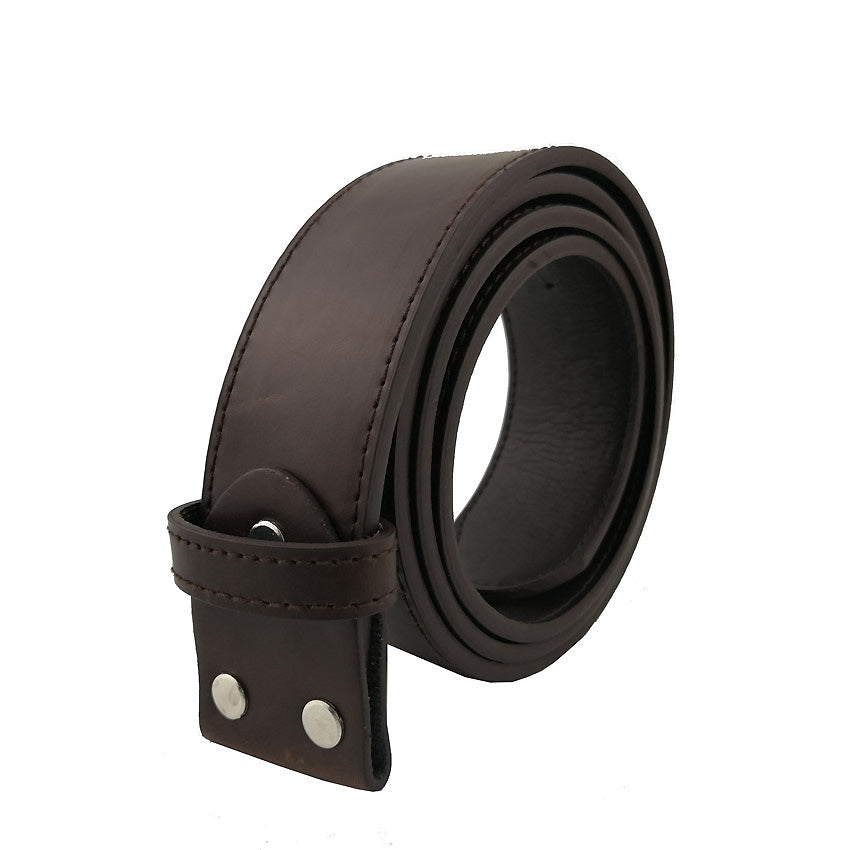 Stylish brown leather belt coiled neatly, perfect for adding flair to any outfit or biker look.
