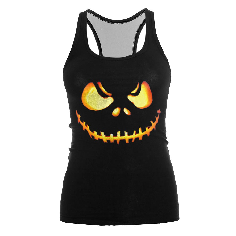 Black tank top featuring a spooky Jack Skellington face print from The Nightmare Before Christmas.