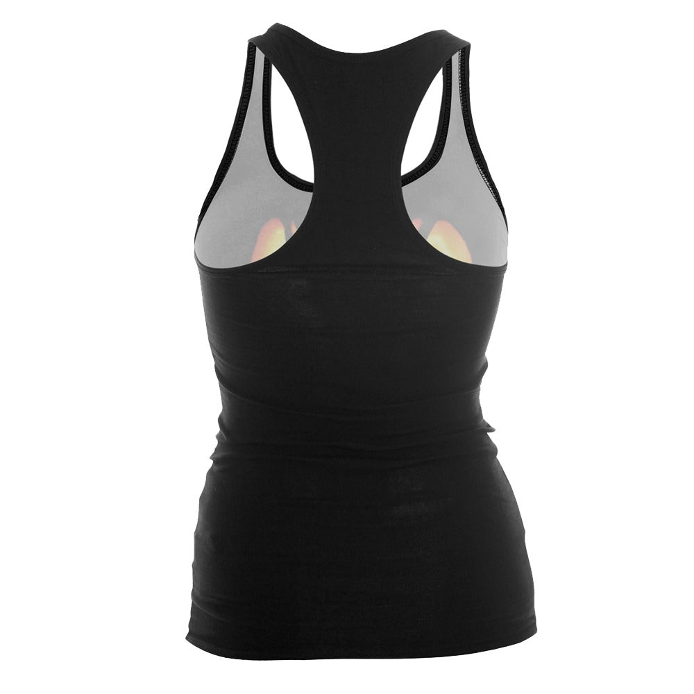 Back view of a black tank top for women, perfect for Halloween parties and casual wear.