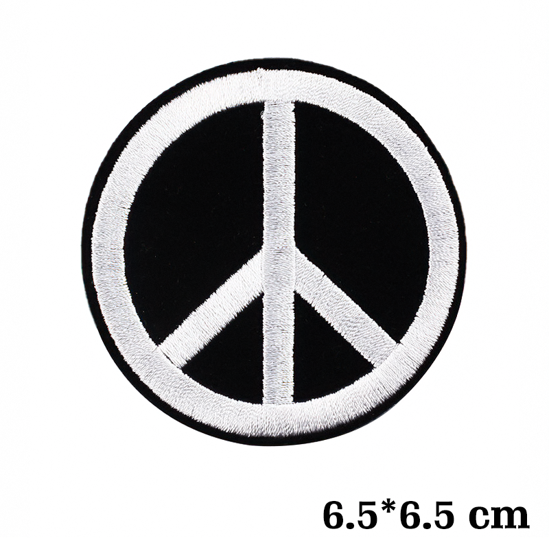 Peace sign symbol patch for jackets and bags, 6.5x6.5 cm, perfect for alternative outfits and accessories.